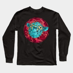 Colorful blowfish art, cute cartoon puffer fish Long Sleeve T-Shirt